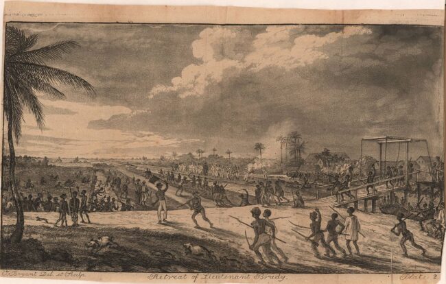 A scene depicting the battle between the enslaved and their overseers during the Demerara Uprising in Guyana