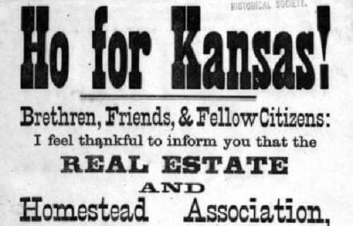 A broadside distributed by Benjamin Singleton advertising migration to Kansas, 1878.