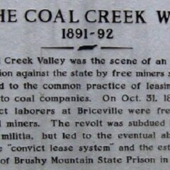 historical marker for the Coal Creek War, 1891-92