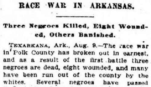 Newspaper account of African Americans killed and wounded during labor strife in Polk County, from the New York Times; August 10, 1896.