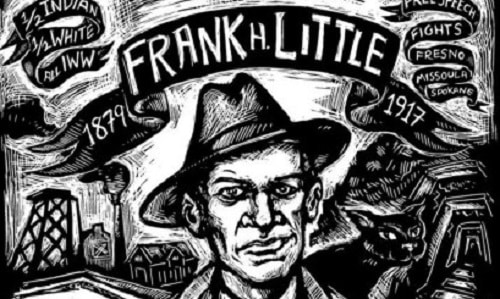 Detail of portrait of Frank Little by Nicole Schulman.