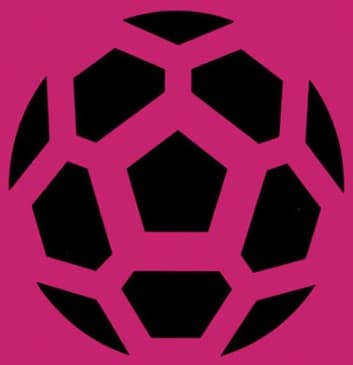 outline of black soccer ball with pink background.