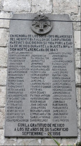 Tablet with the names of soldiers from the San Patricio Battalion, who were hung in San Jacinto Square, Mexico City.
