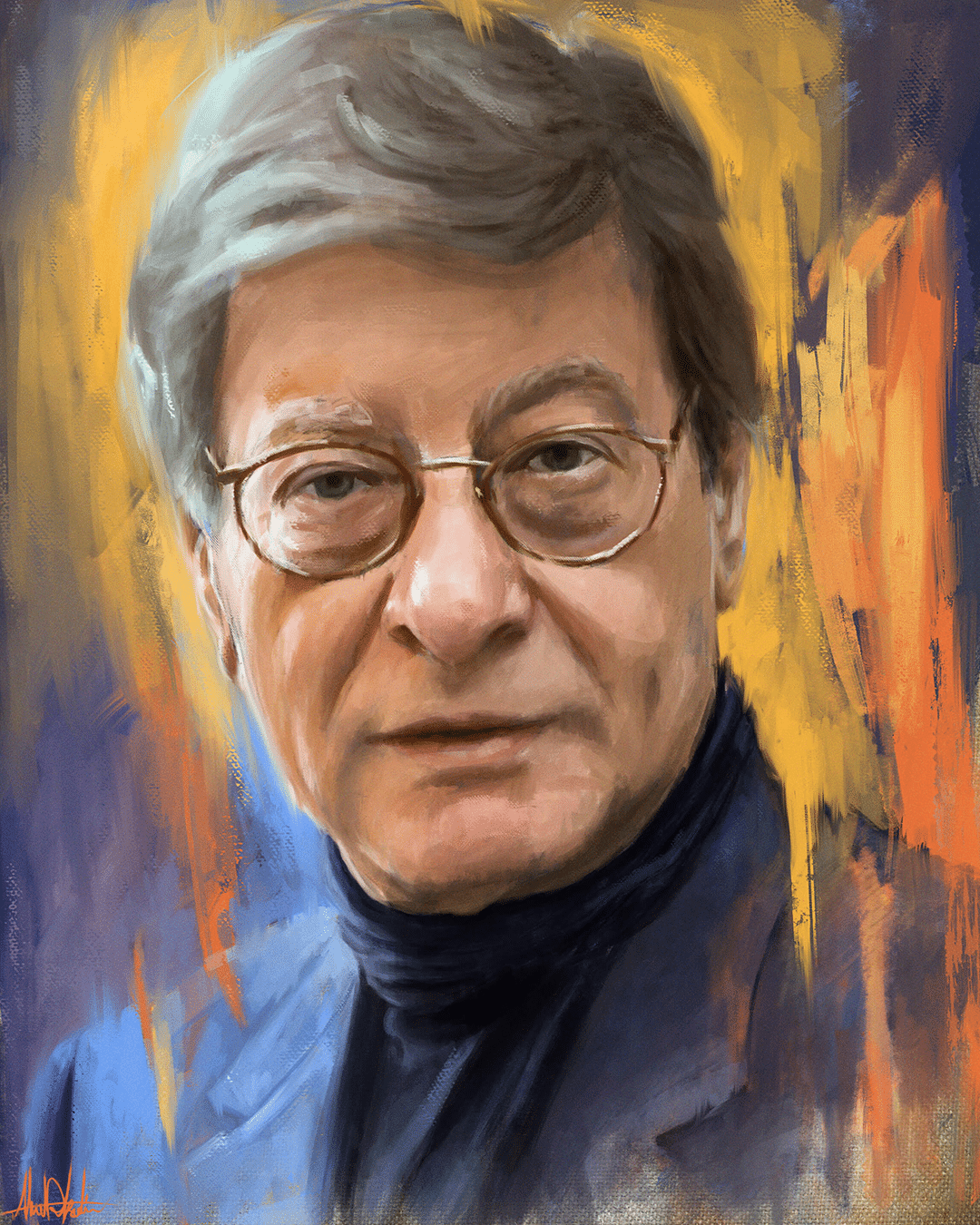 Colorful portrait of Mahmoud Darwish by Ahmad Kadi.