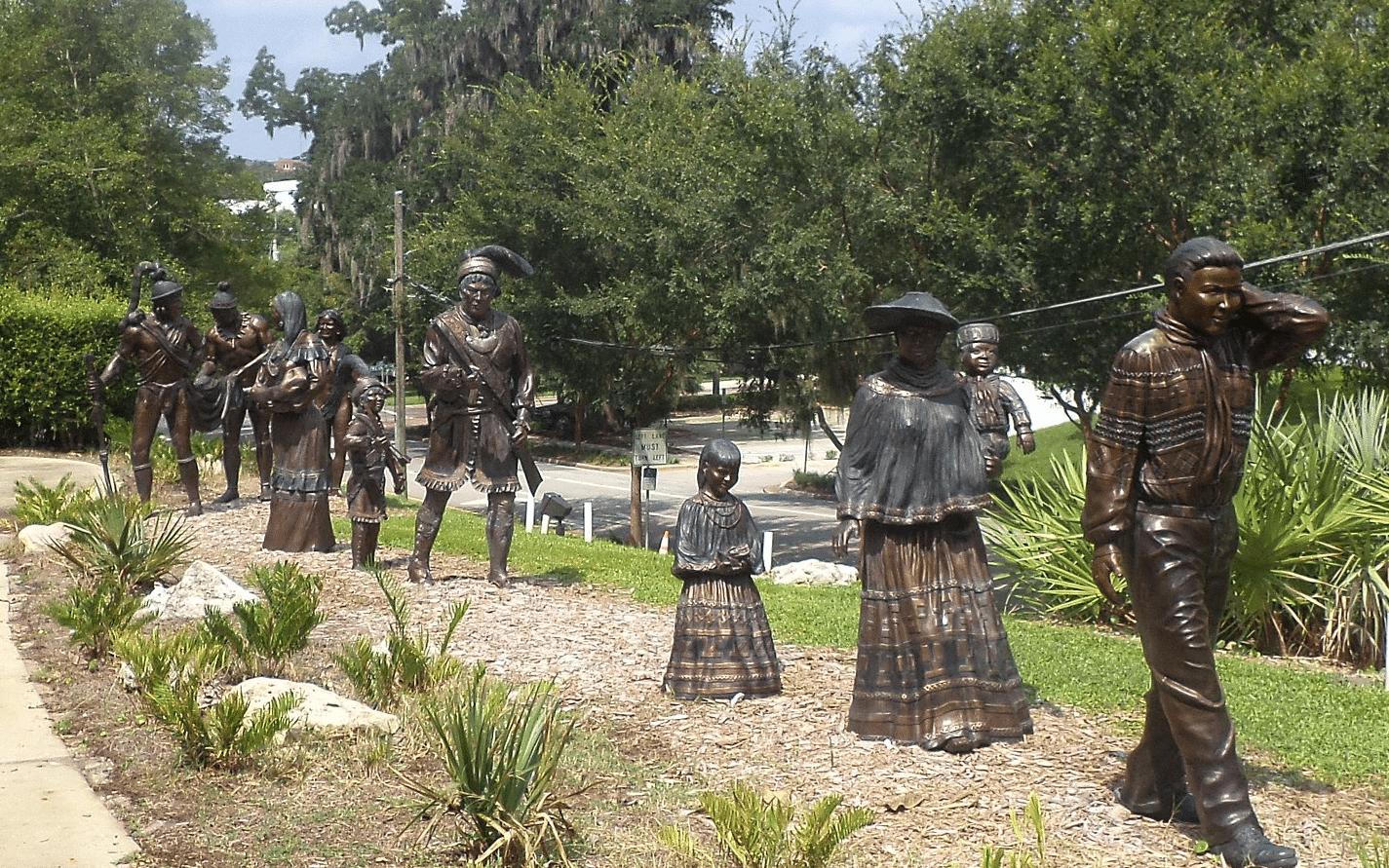 Statues of Native Americans walking, representing the Trail of Tears, in Florida