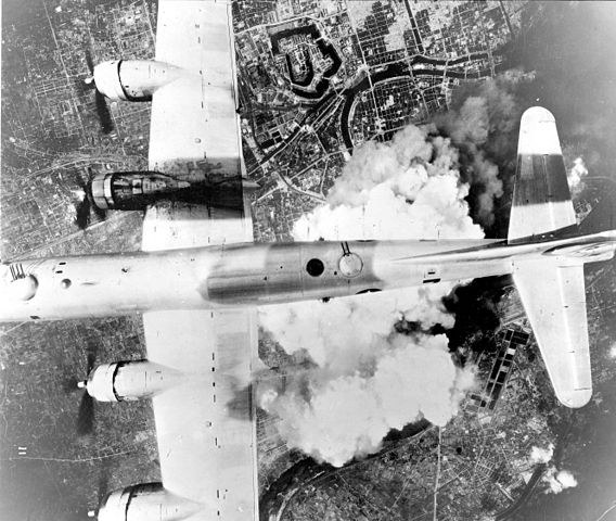 A B-29 over Osaka, Japan on June 1, 1945.