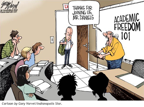 Mitch Daniels and academic freedom cartoon | Zinn Education Project