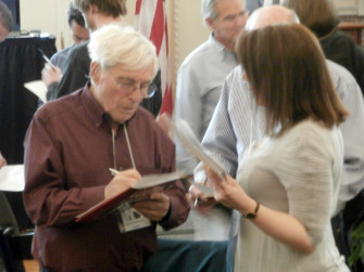 William Katz, author of "Black Indians," during the interactive activity on the U.S.-Mexico War.