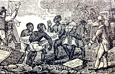 Enslaved people unloading ice in Cuba, 1832. Image: Wikipedia.