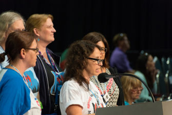 Members of Oregon delegation introducing the resolution at the 2016 NEA National Convention.