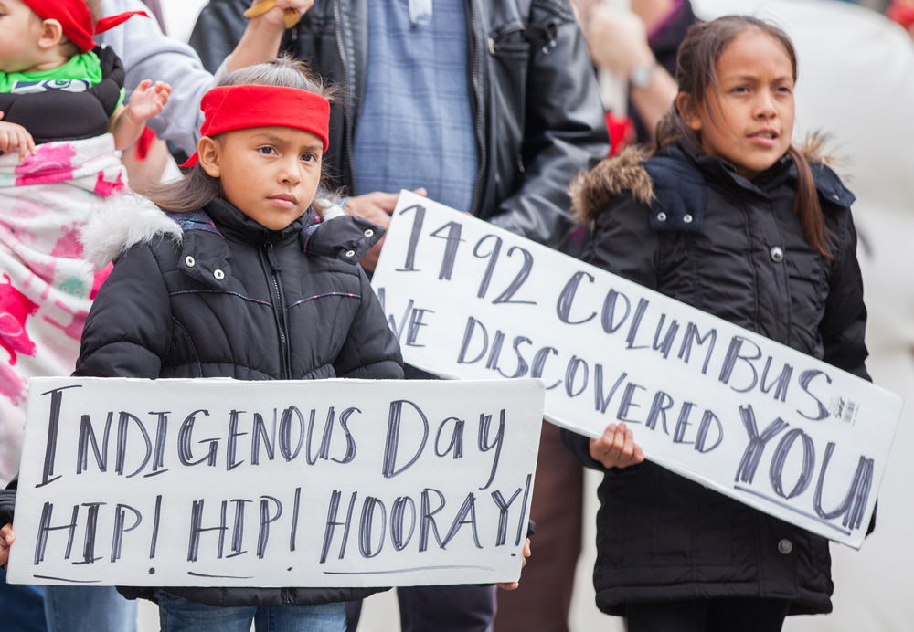 Children holding signs - Indigenous Peoples Day Parade - Seattle | Zinn Education Project: Teaching People's History