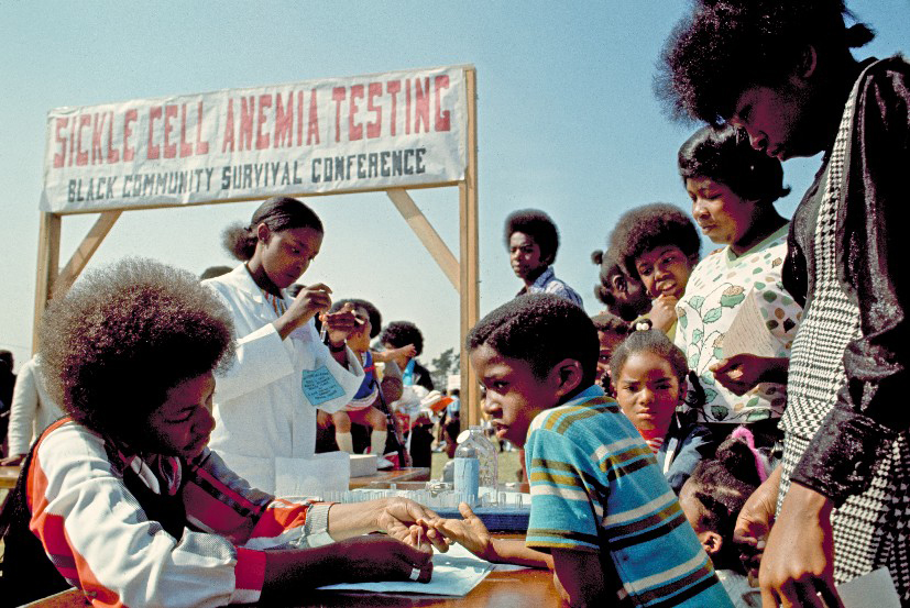 Sickle cell anemia testing at the 1972 Black Community Survival Conference.