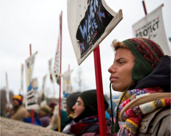 Line of demonstrators at Standing Rock. Image: Barbara Miner | Zinn Education Project: Teaching People's History