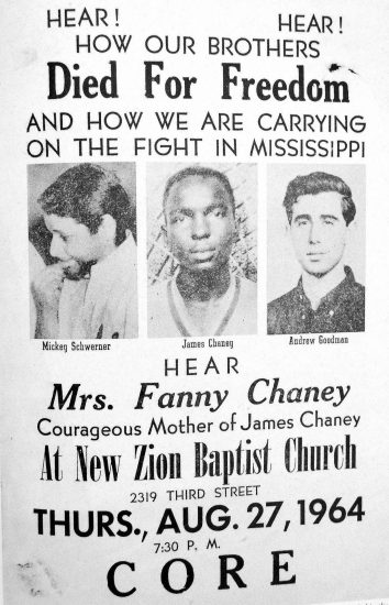 Poster about murder of Goodman, Chaney, and Schwerner.