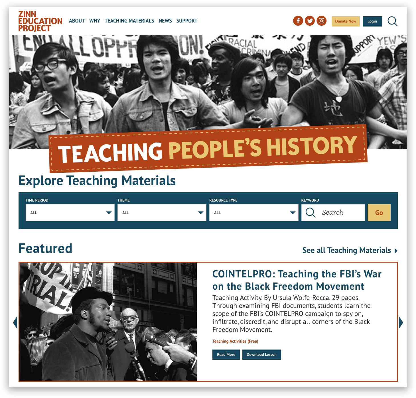 New Website Screenshot | Zinn Education Project