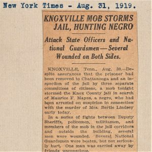 Newspaper clipping about Knoxville Race Riot 1919