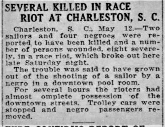 News article clipping from Charleston 1919 Riot