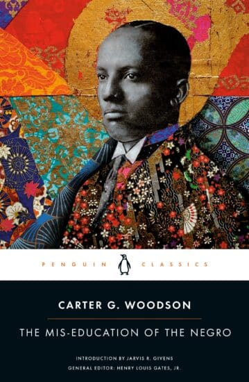 book cover showing portrait of Carter G. Woodson with colorful background.