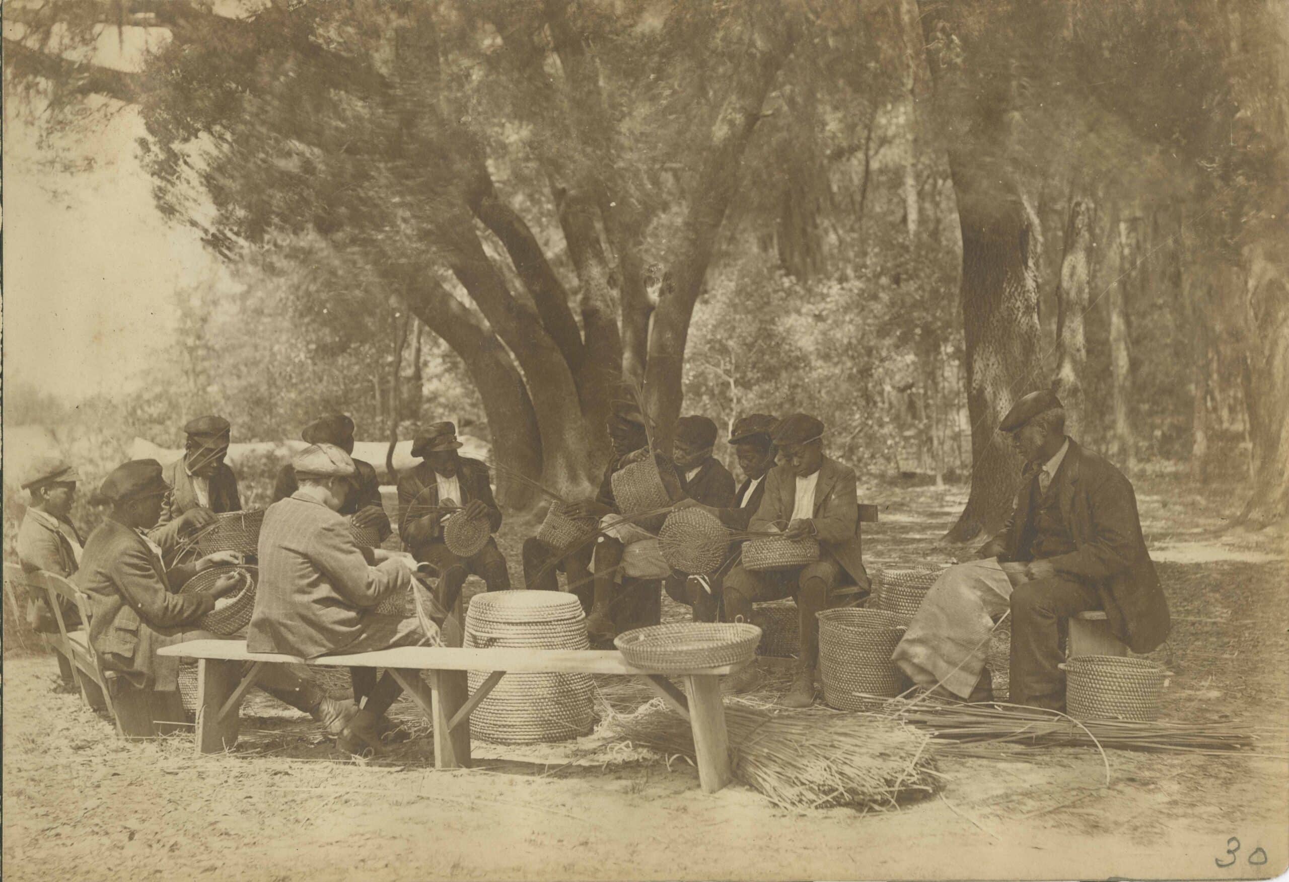 Penn Center campus outdoor basketry class in the 1800s