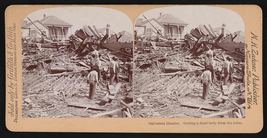 Men searching through rubble after the Galveston hurricane. Source: Library of Congress