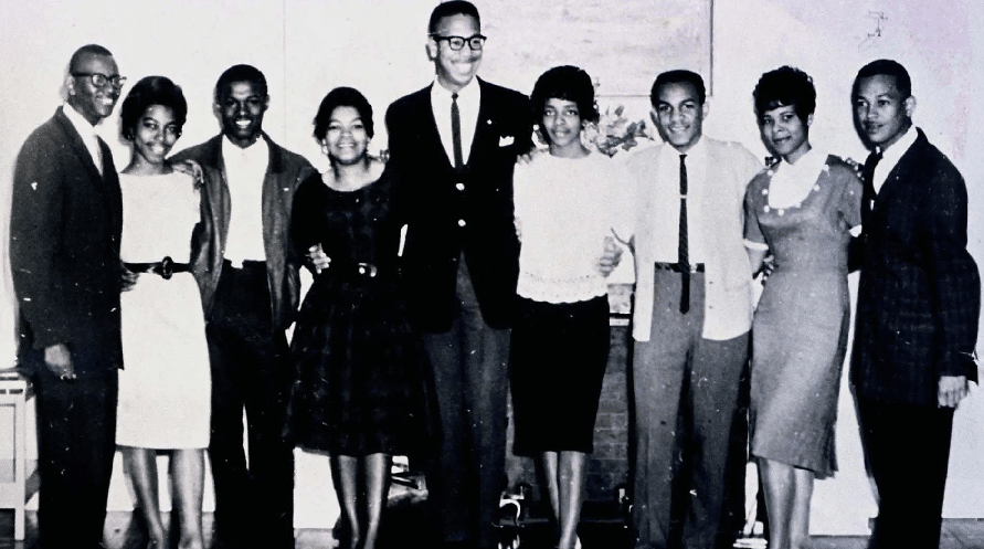 A photograph of the Tougaloo Nine, Black activists who staged a read-in at the public library to protest segregation.