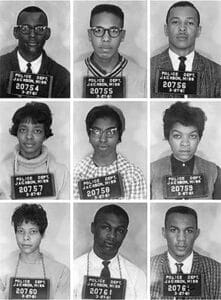 Mugshot photos of the Tougaloo Nine, students protesting segregation at the Jackson, Mississippi public library.