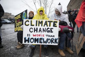 School students who are deciding not to attend classes and instead take part in demonstrations to demand action to prevent further global warming and climate change. 
