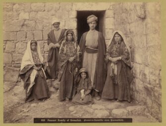 Portrait of Palestinian family of Ramallah, circa 1900-1910.