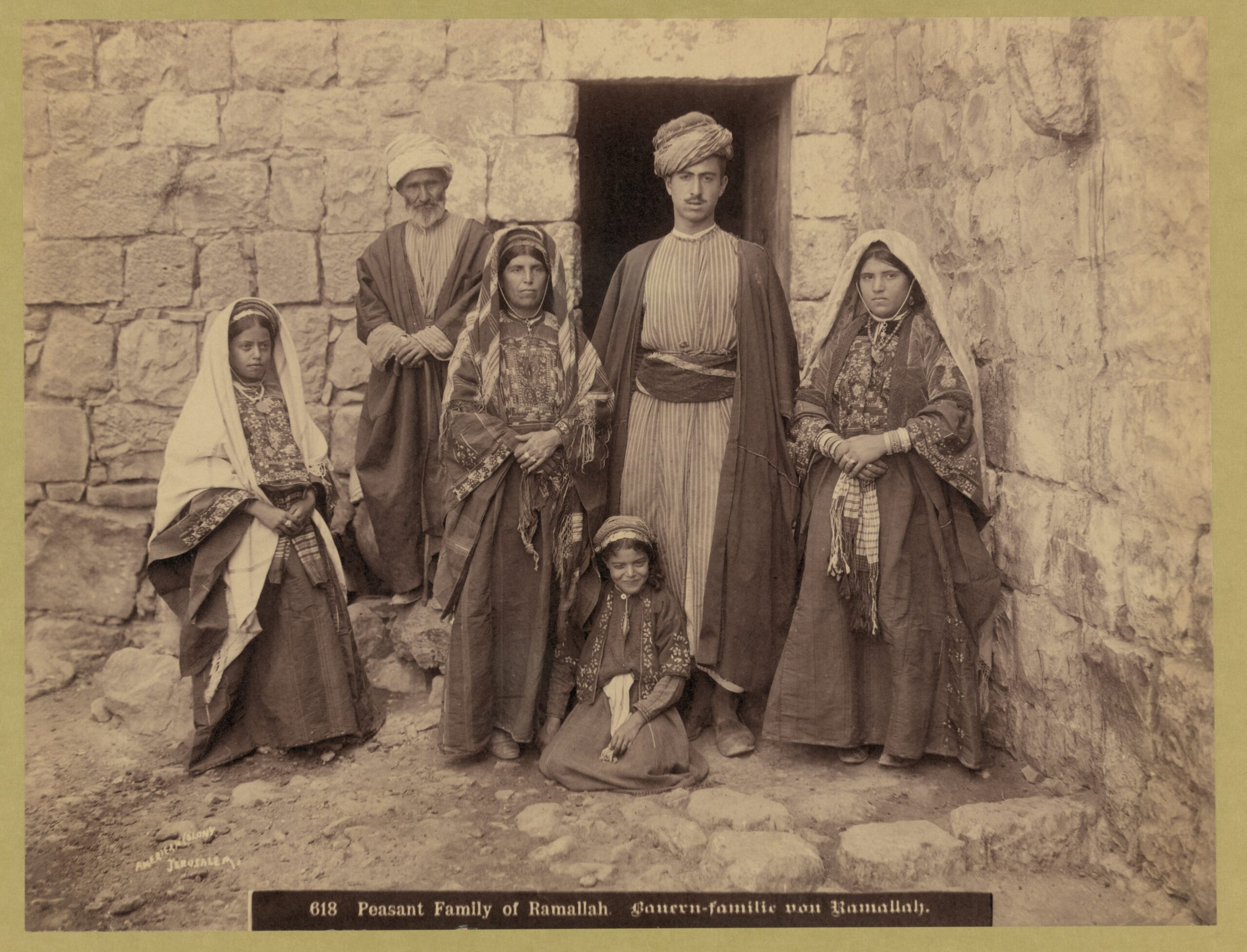 Portrait of Palestinian family of Ramallah, circa 1900-1910.