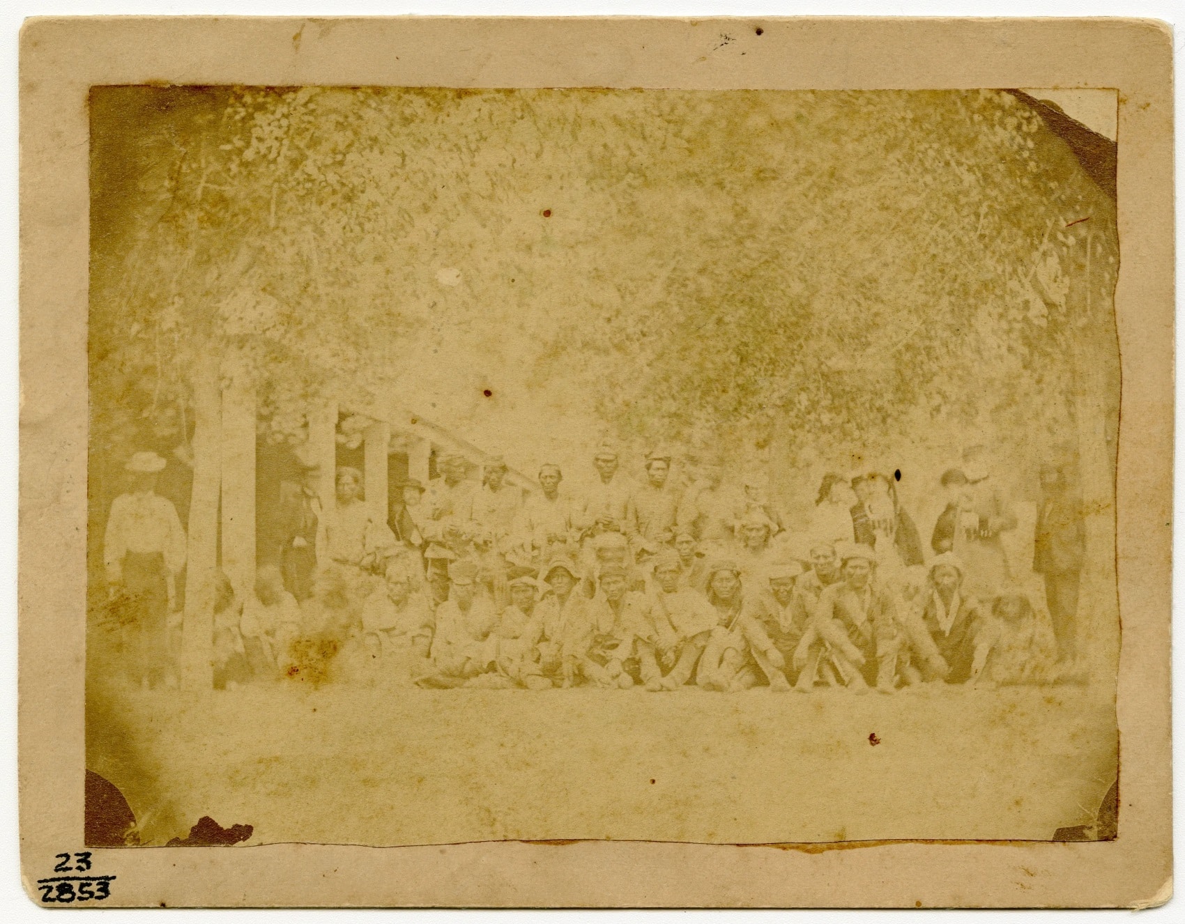 Outdoor portrait of Navajo Treaty signers at Fort Sumner, June 1868.
