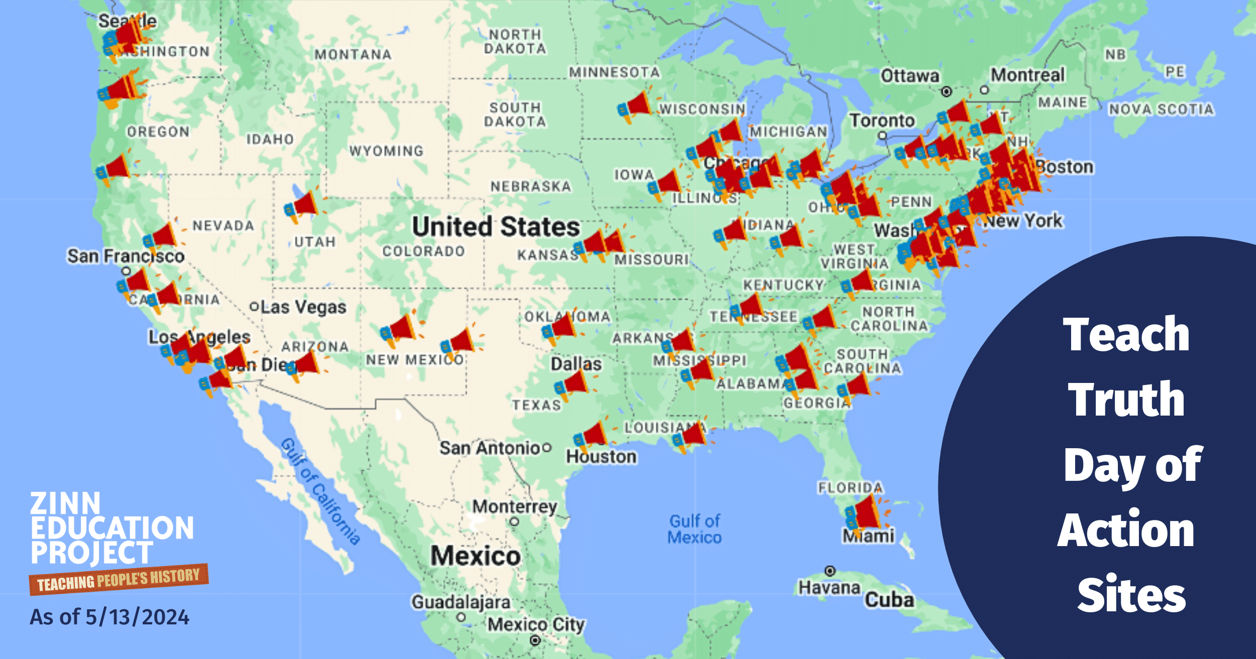 Teach Truth Day of Action 2024 Map - Zinn Education Project